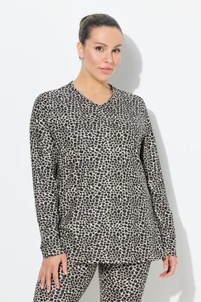 Damen Ski-Funktionsshirt Leomuster V-Ausschnitt Langarm