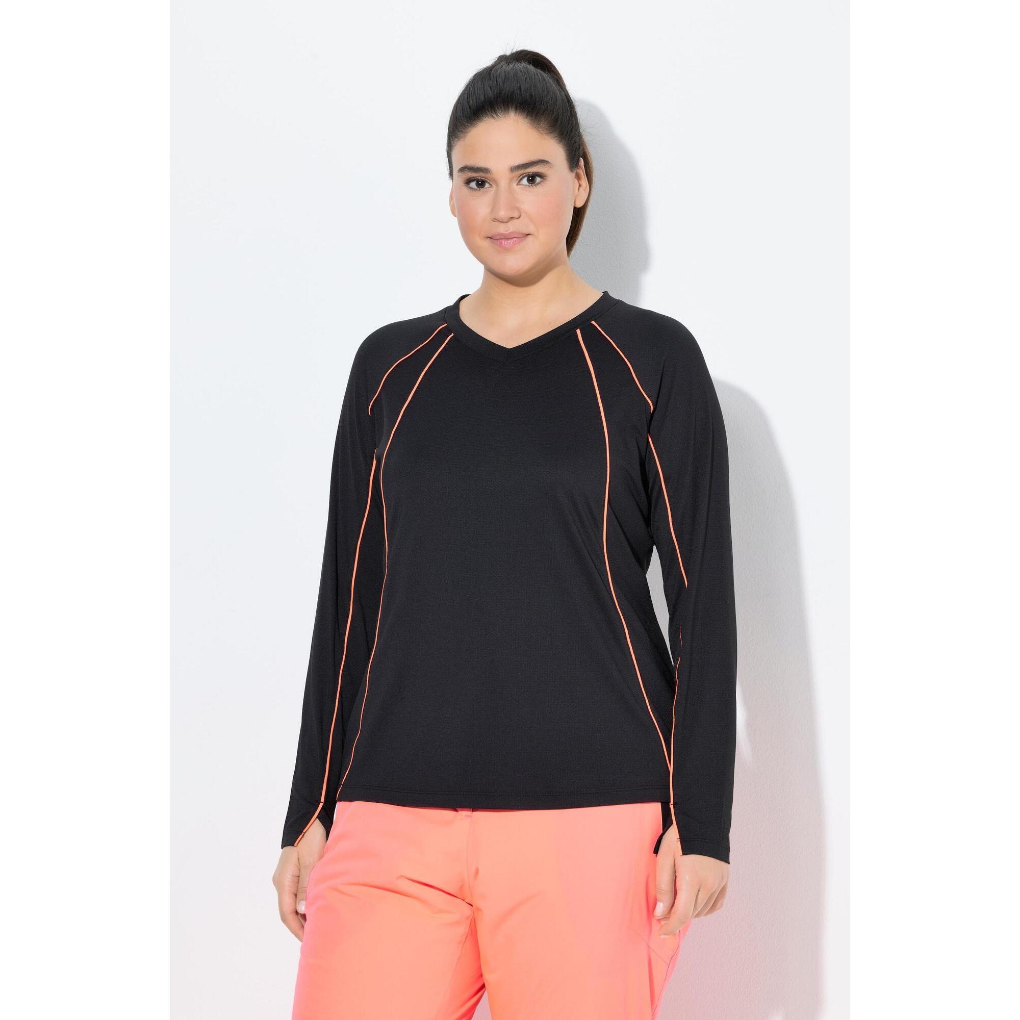 Ulla Popken - Femme T-shirt Technique Slim À Col En V Et Manches Longues Lsf 50+ - T-shirt Manches Courtes - Noir - Decathlon