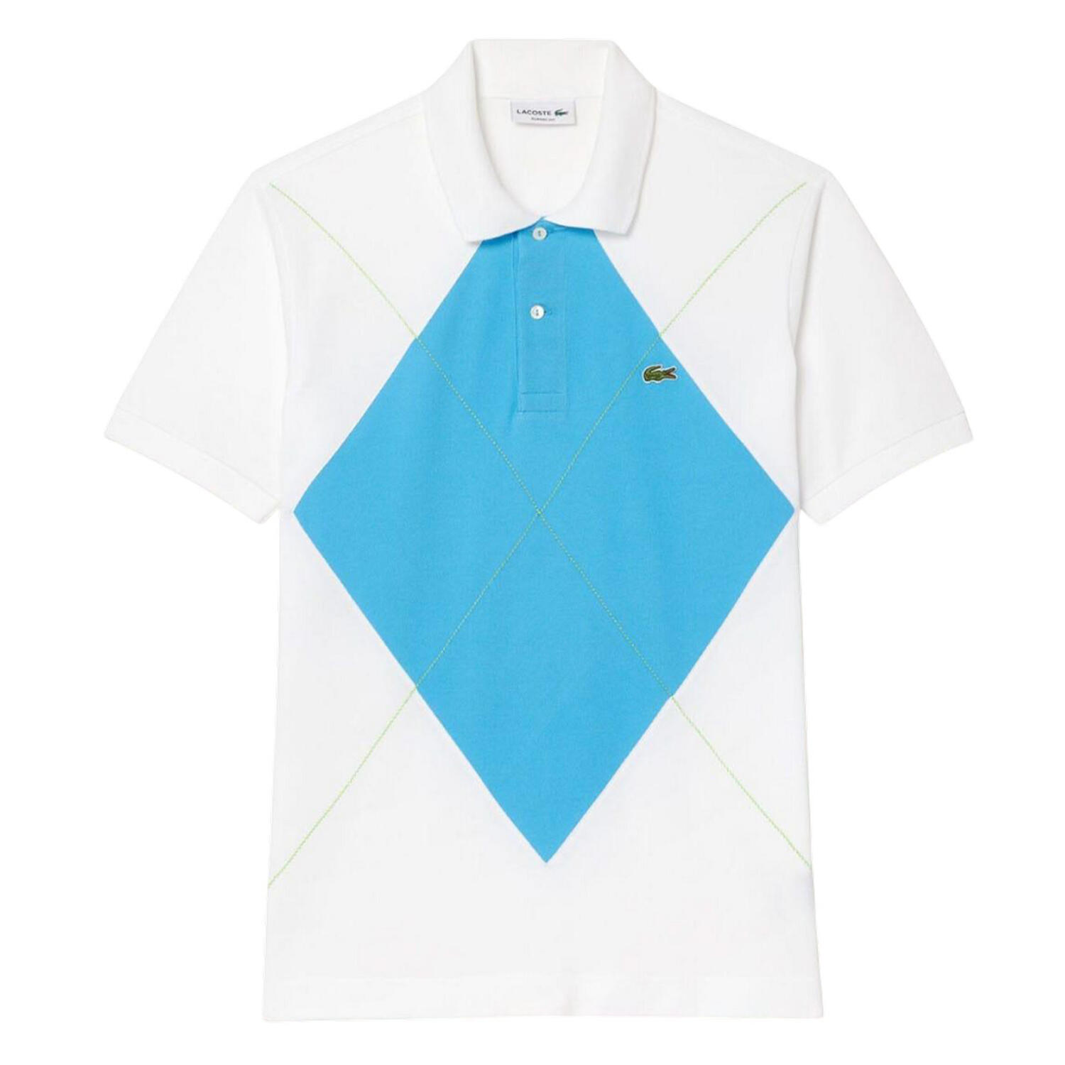 LACOSTE Mens L.12.12 Argyle Classic Polo Shirt (White/Blue)