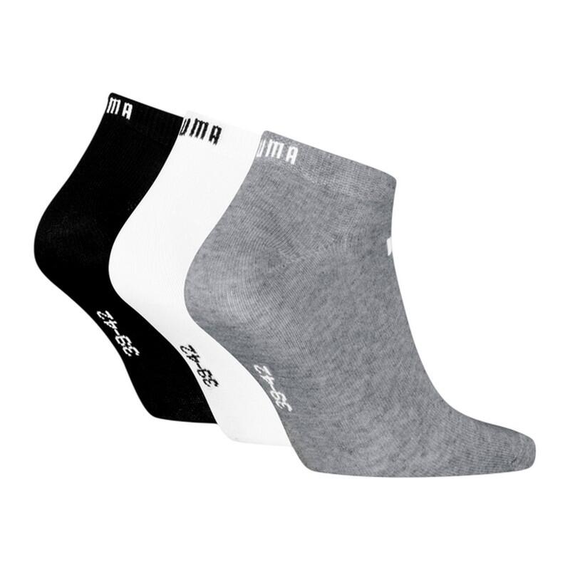 PUMA Unisex Adult Quarter Ankle Socks (Pack of 3) (Black/White/Grey)