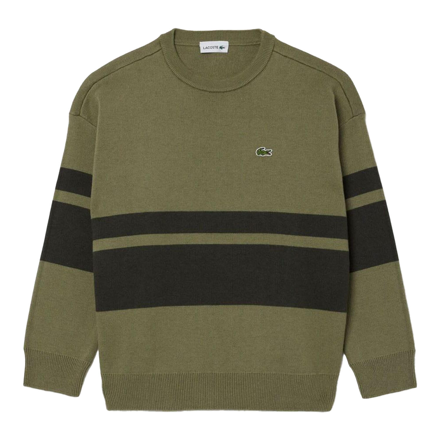 LACOSTE Felpa a righe Lacoste bambino verde cotone biologico e lana merino con cappuccio