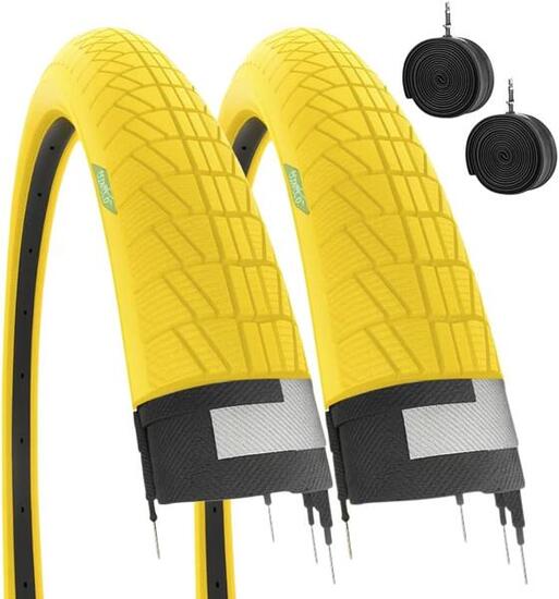 2 copertoni gialli 20x1.75 + camere. Pneumatici bici 20 x 1.75 graziella EV