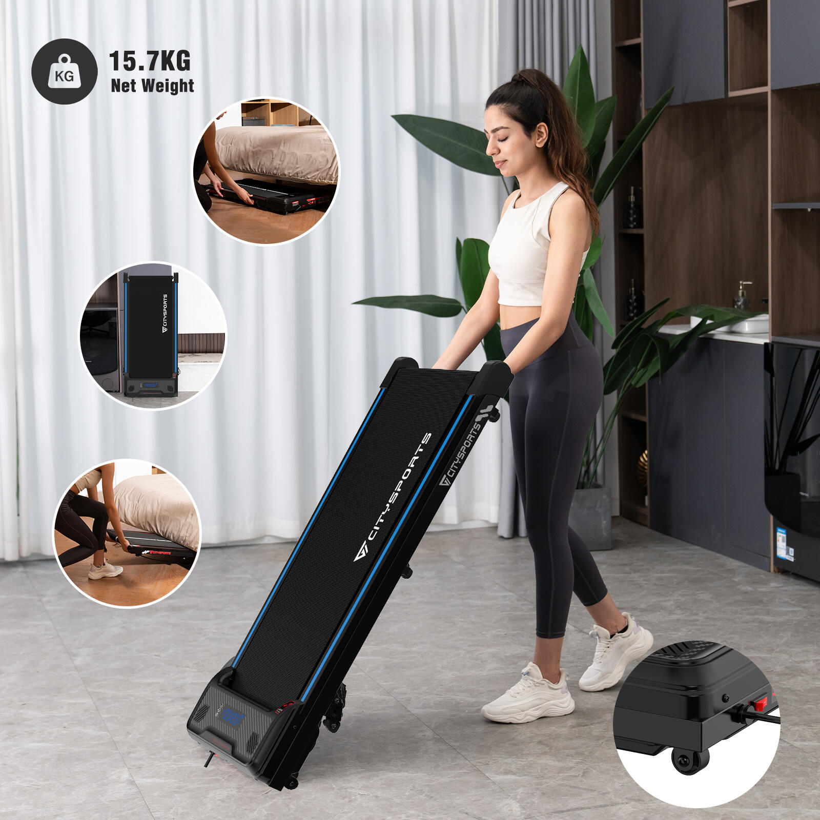 Laufband Bis zu 13.41% neigbar-3 Positionen.6.0km/h,LED-Licht,Schwarz/Blau 3/7