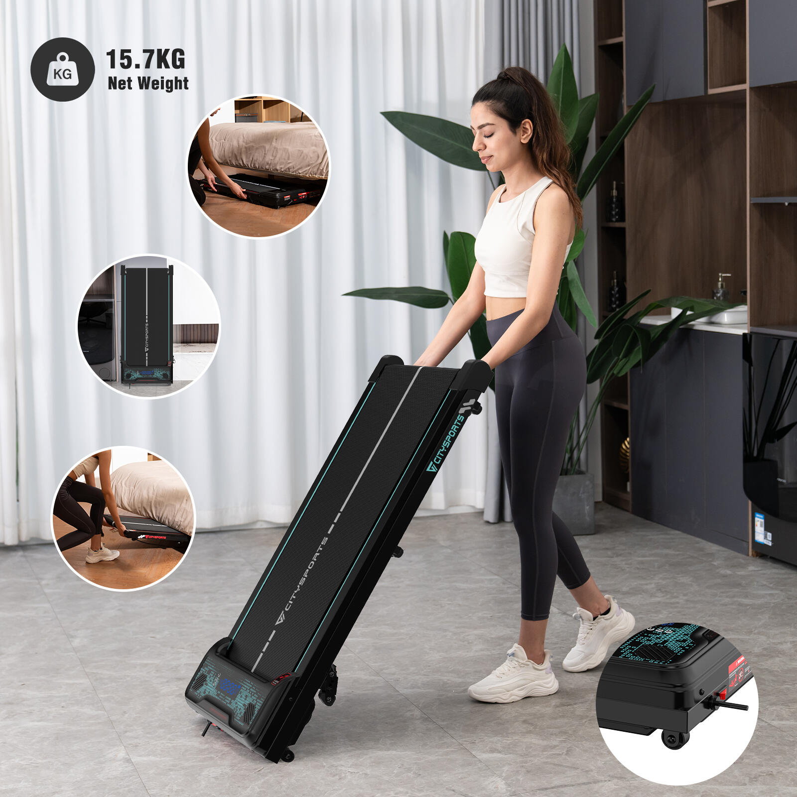 Tapis de Marche Inclinable 13.41%-3 Positions.440W,6.0km/h,Bluetooth,Lumière LED 3/6