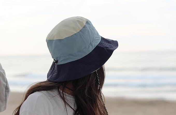 Chapeau de trekking imperméable – taille unique – pliable (Bleu marine/Beige) 6/7