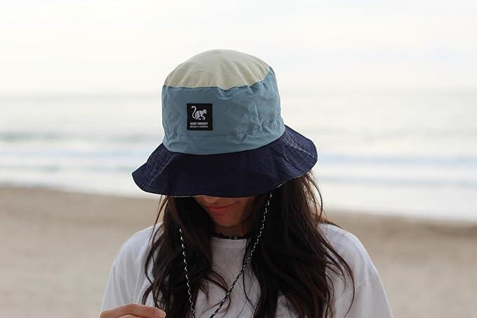 Chapeau de trekking imperméable – taille unique – pliable (Bleu marine/Beige) 5/7