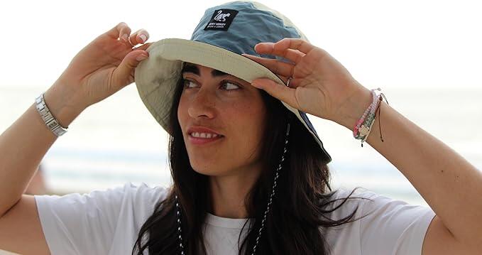 Chapeau de trekking imperméable – taille unique – pliable (Bleu marine/Beige) 4/7