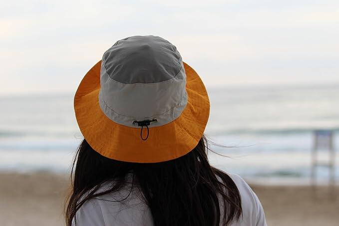 Chapeau de trekking imperméable – taille unique – pliable (Beige/Jaune) 6/7