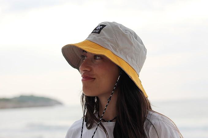 Chapeau de trekking imperméable – taille unique – pliable (Beige/Jaune) 4/7