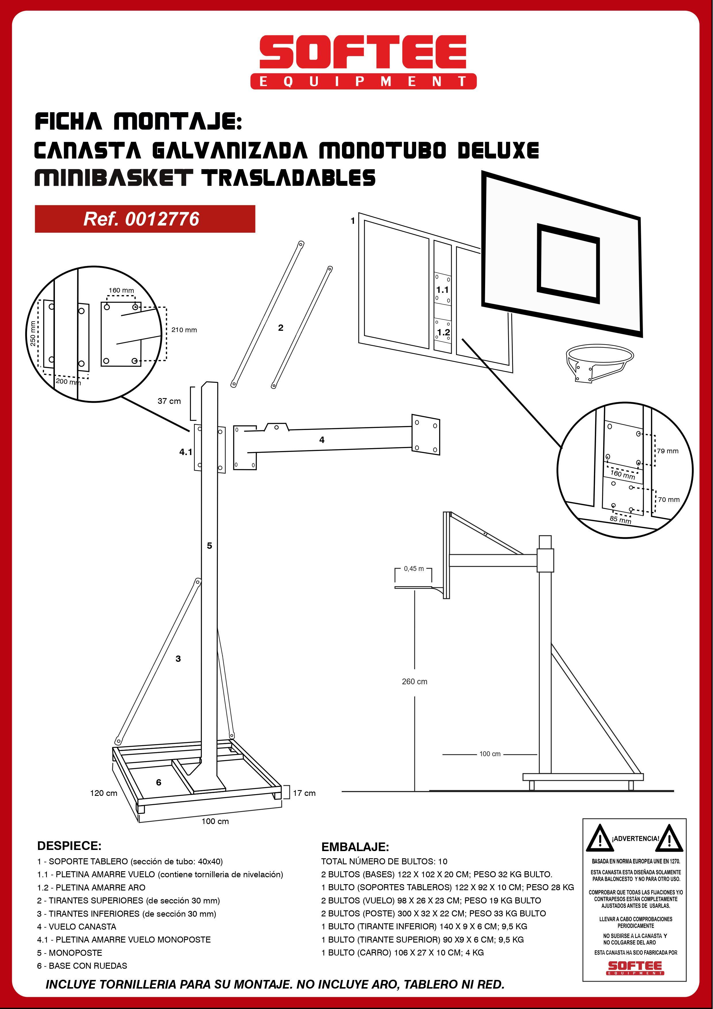 Lot von 2 Körben Minibasket Einrohr mobil verzinkt 2 Räder mit Wagen ohne Backbo 3/3