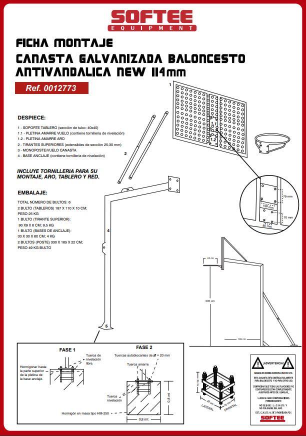 Zestaw 2 wandaloodpornych ocynkowanych koszy do koszykówki Softee Equipment 5/5