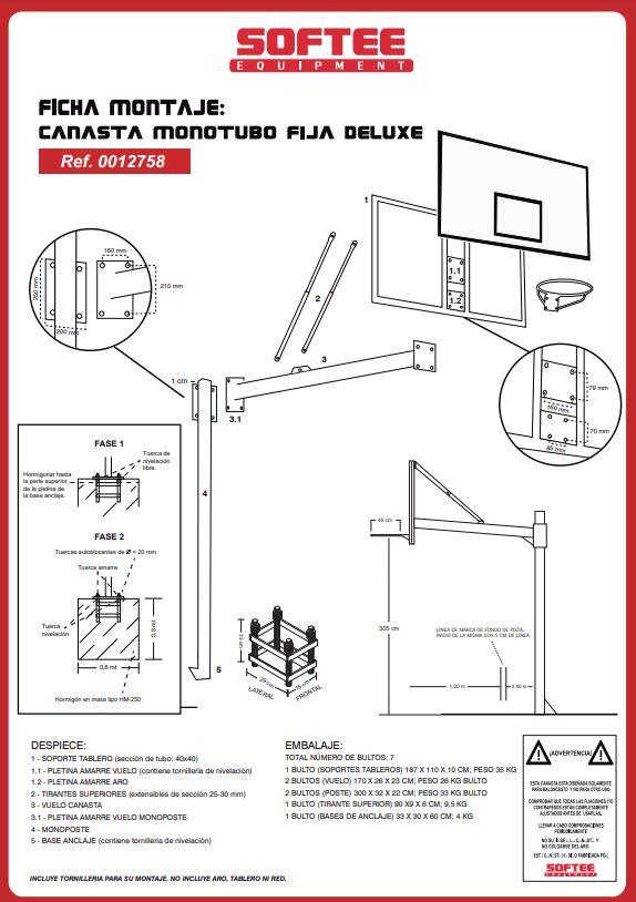 Lot de 2 paniers de basket monotube avec base pour ancrage - sans planche ni cer 4/6