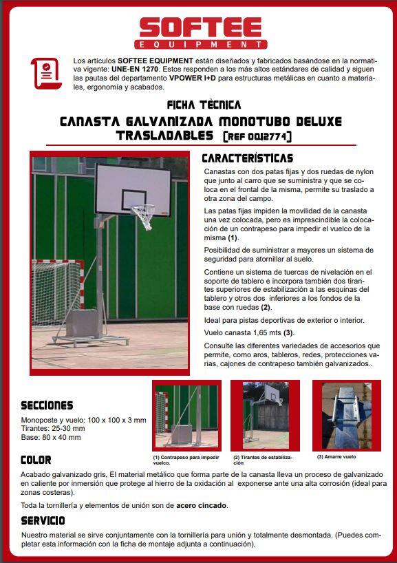 JUEGO CANASTAS GALVANIZADAS BALONCESTO DELUXE MONOTUBO TRASLADABLES SIN TABLEROS 2/4