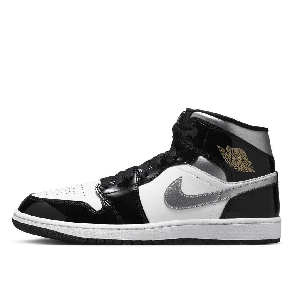 Jordan 1 Mid SE Patent Black White Metallic Silver Metallic Gold 3/7