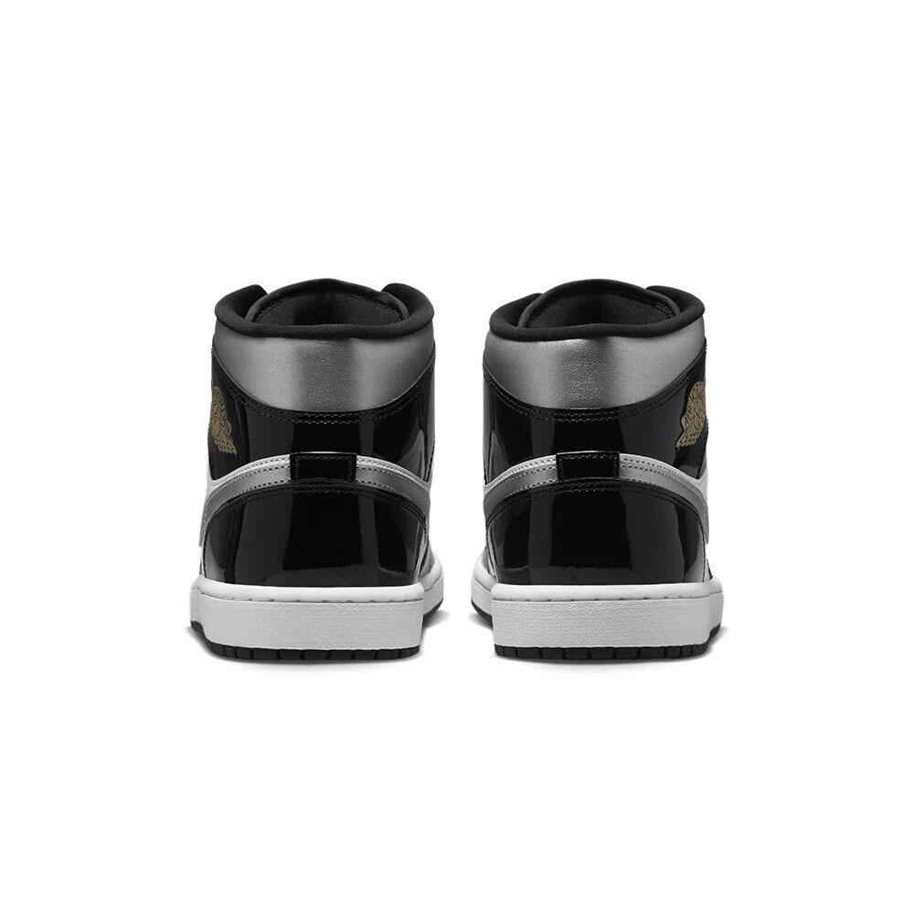 Jordan 1 Mid SE Patent Black White Metallic Silver Metallic Gold 6/7