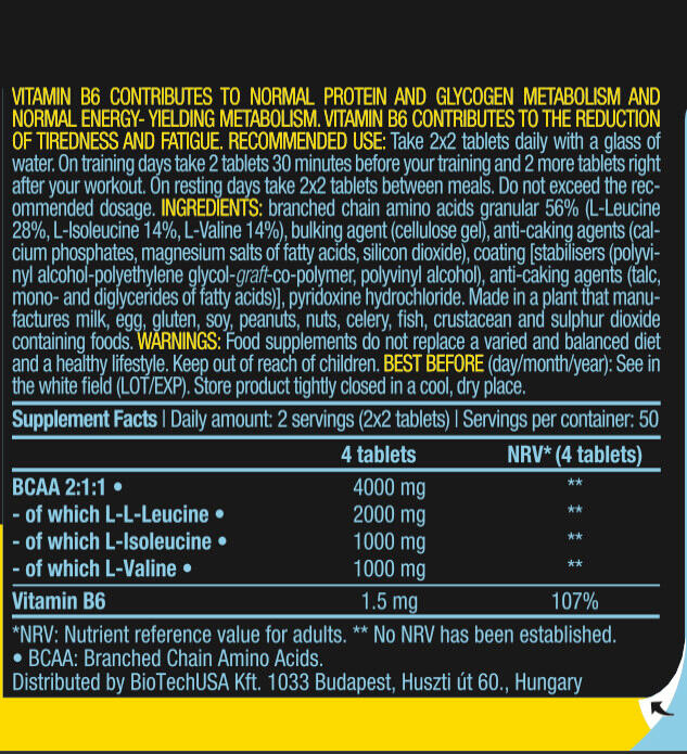 BCAA+B6 - 100 Tabletas Biotech USA 3/5