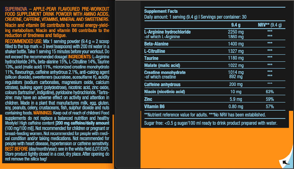 Pre-entrenamiento - Super Nova (282 G) - Manzana Pera 3/4