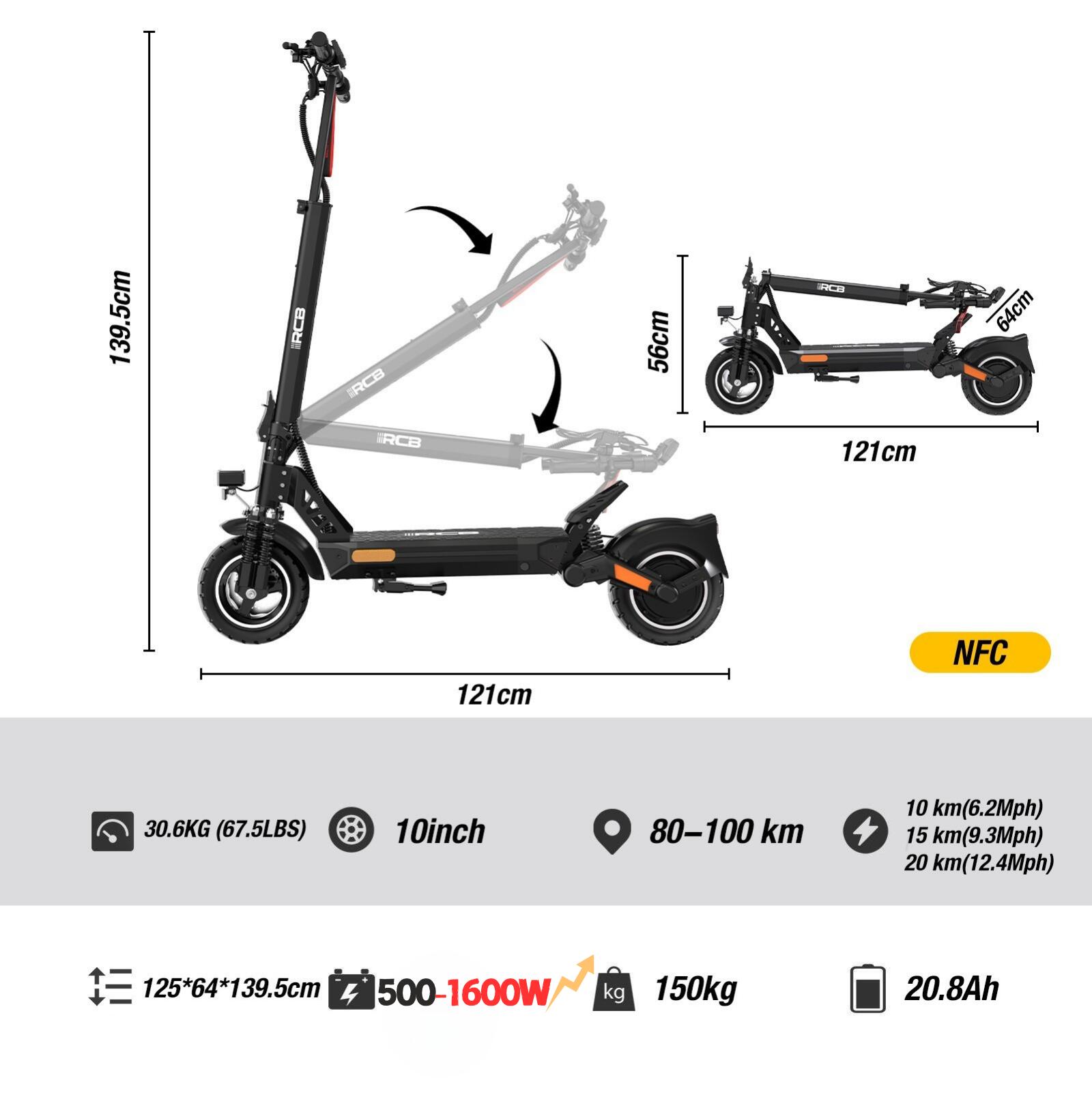 Trottinette électrique avec homologation routière (ABE)80-100KM RCB-D5 20.8Ah 5/5