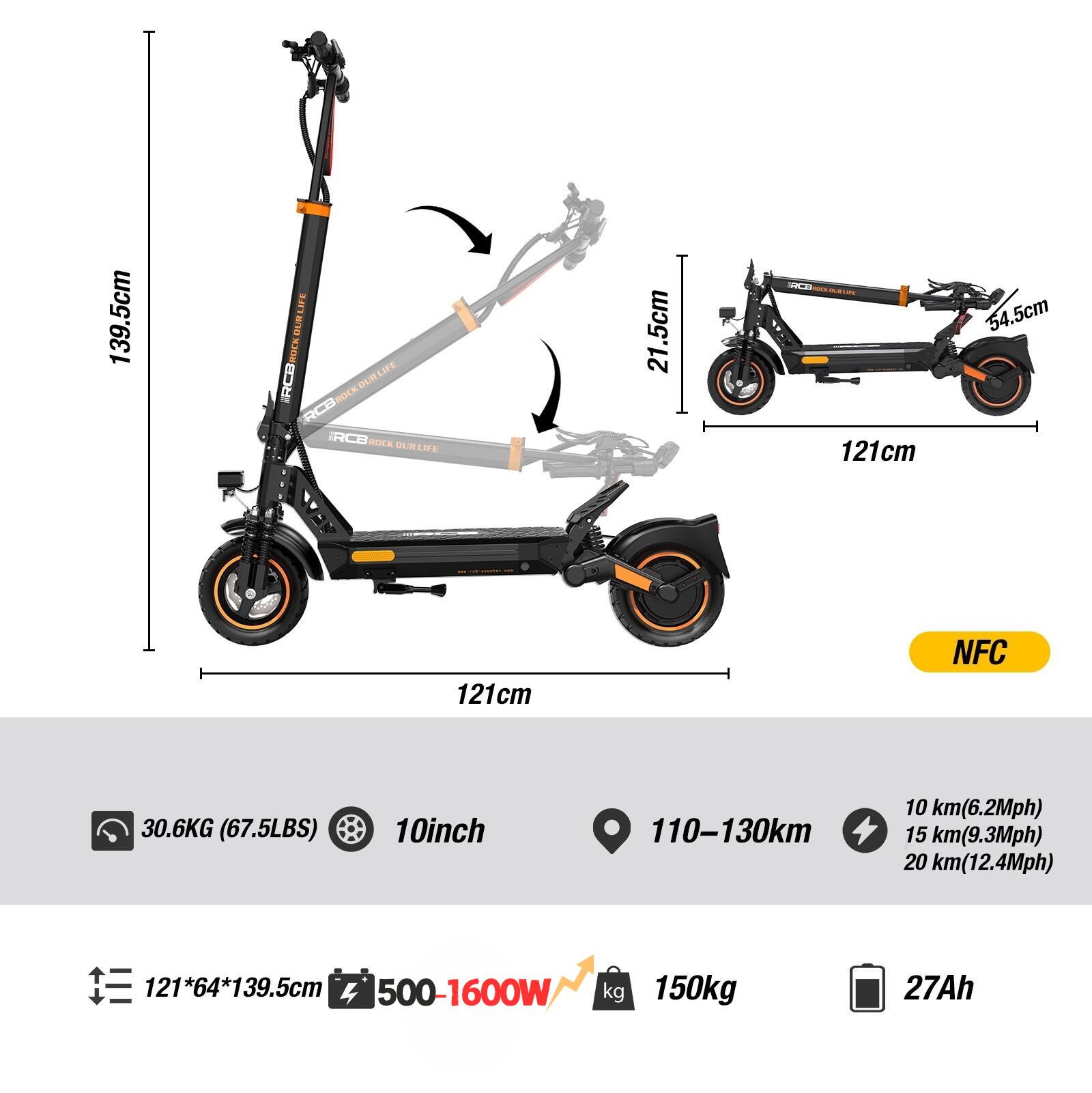 Trottinette électrique avec homologation routière (ABE) 120-140KM RCB-D5-27Ah 5/6