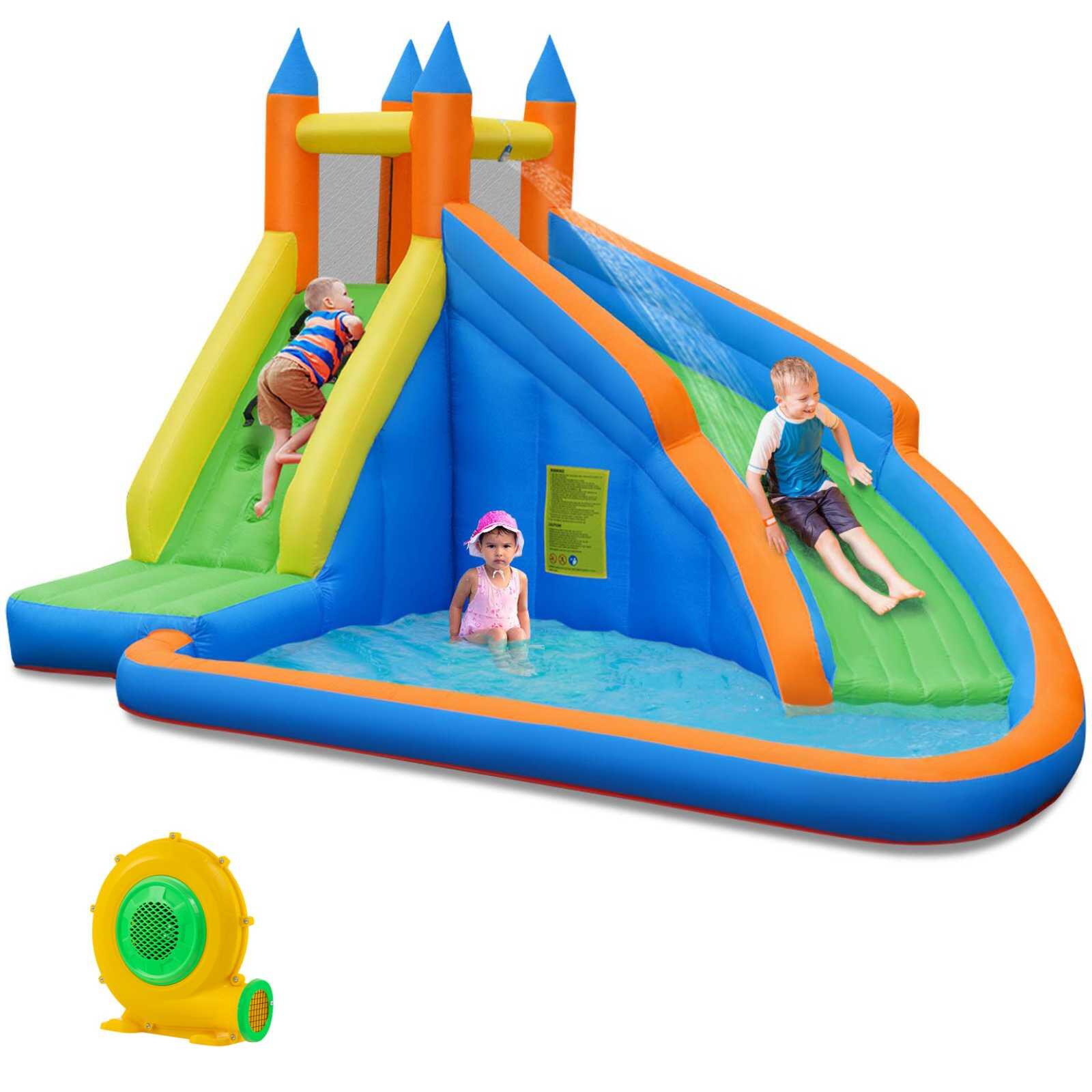 Inflatable Water Slide Wet Dry Bounce House Climb Wall w/550W Blower 400x300x250