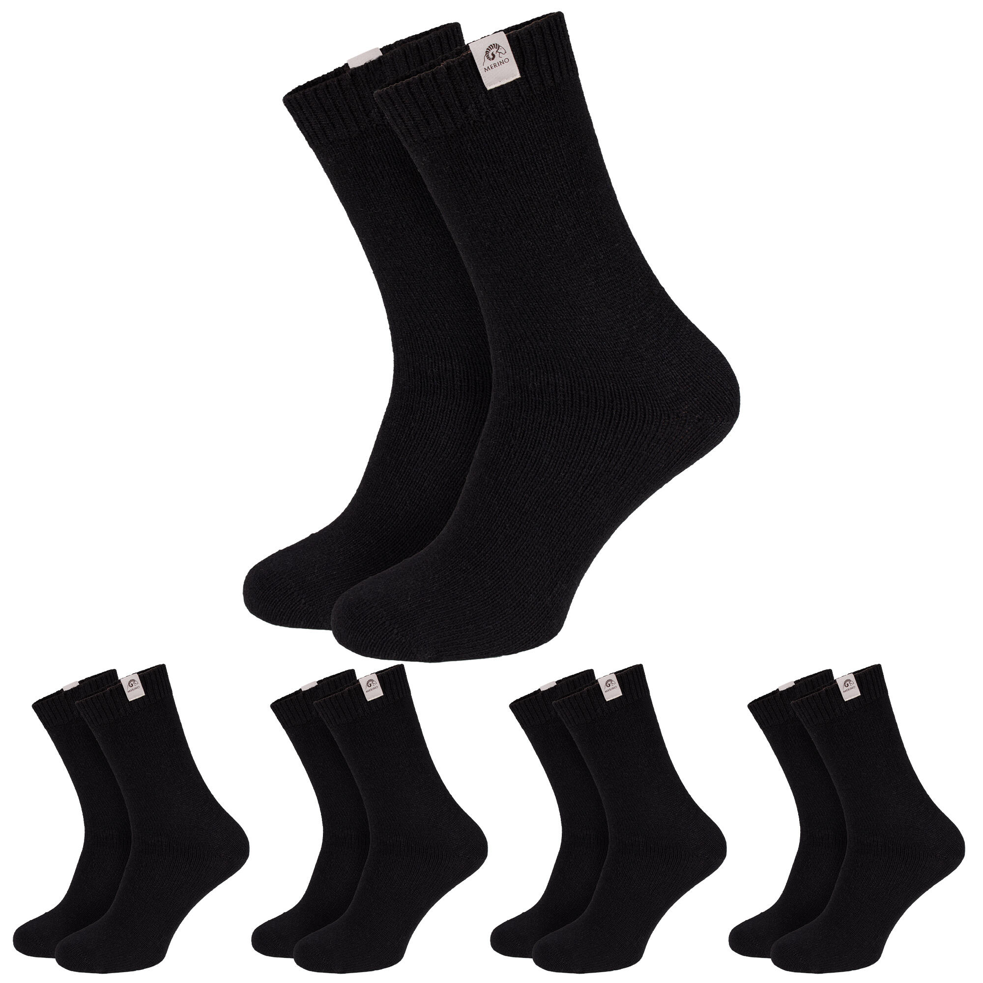 BLACK SNAKE 4 Paar Merino Wollsocken | Damen & Herren | Schwarz