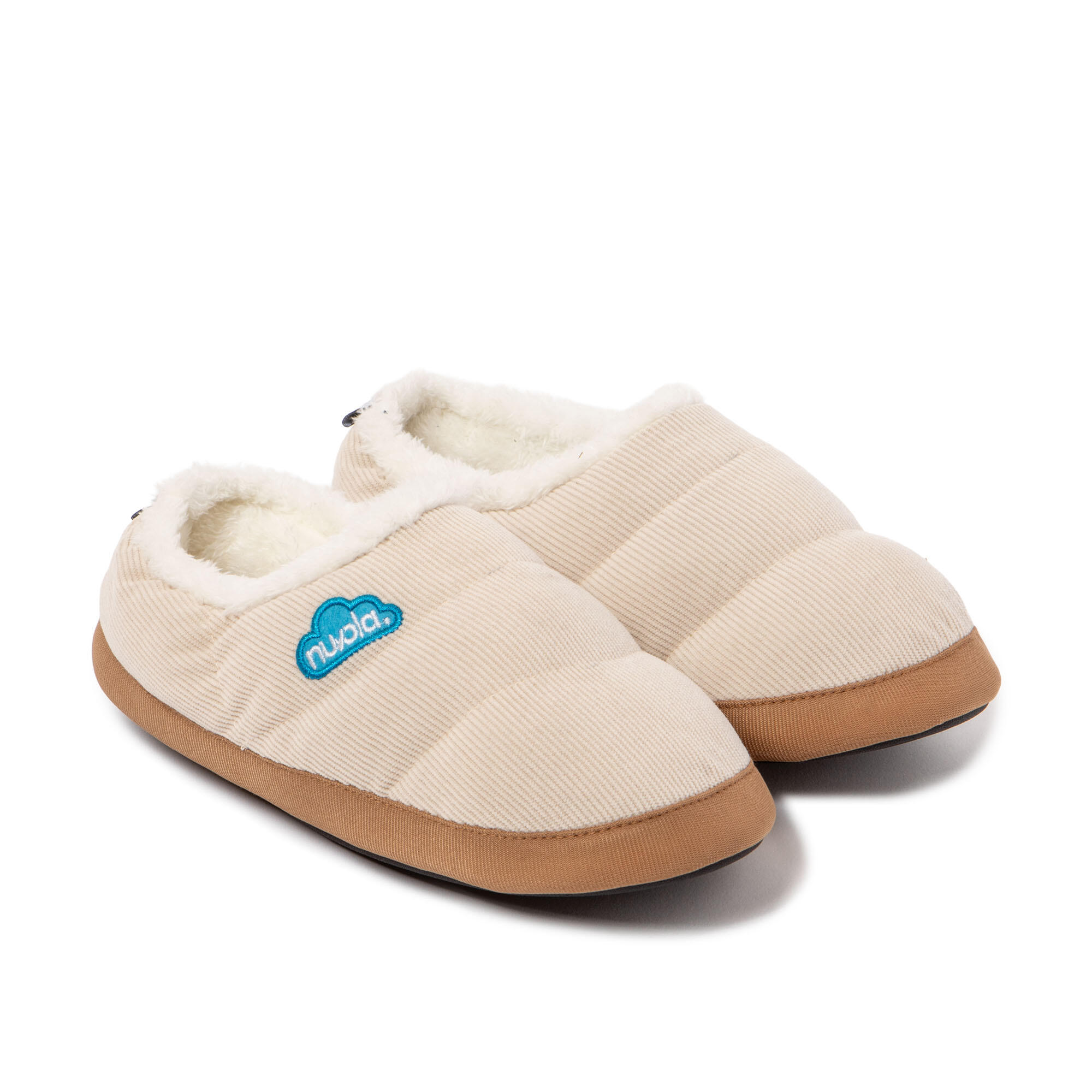 Pantufas Nuvola creme acolchoados com sola de borracha 2/7