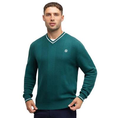 Heren golf gebreide trui met v-hals hagen teal groen