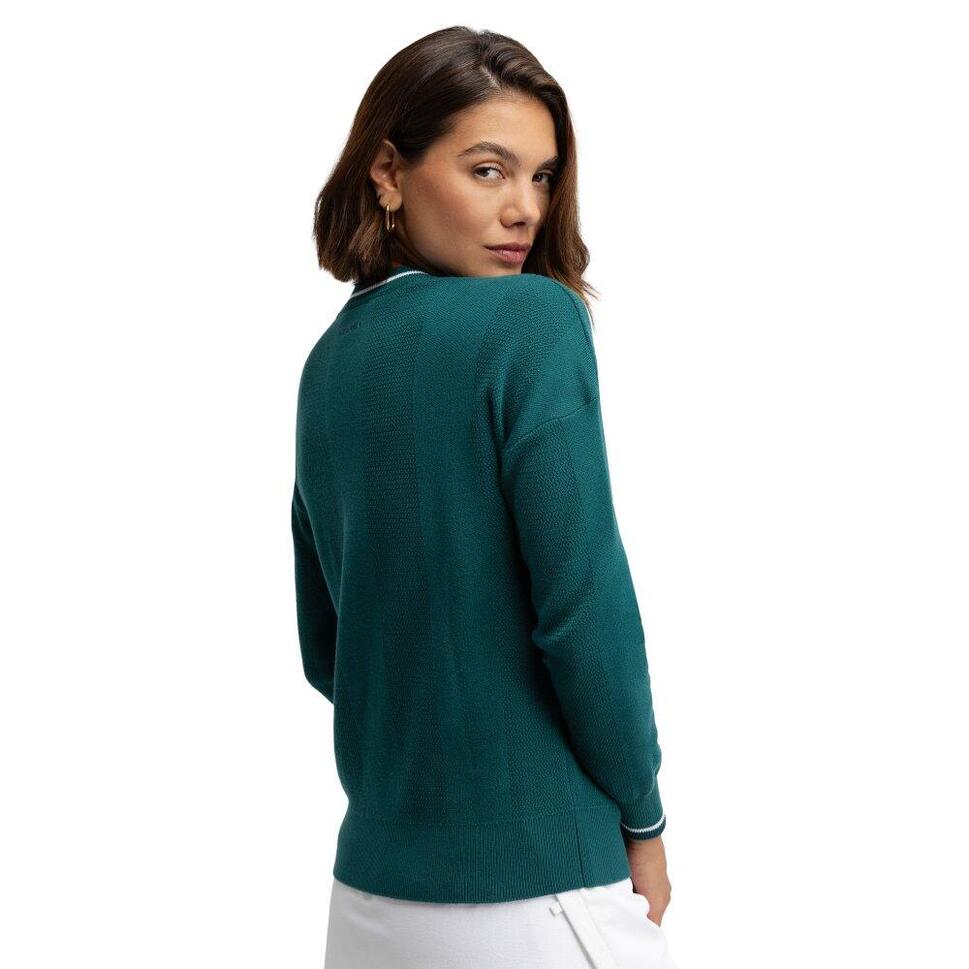 Damski sweter golfowy z dzianiny z dekoltem w serek Siroko Gimme Teal