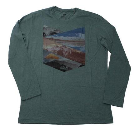 Langarmshirt Print Longsleeve Shirt Herren Sportshirt Berg Wandershirt in Grün