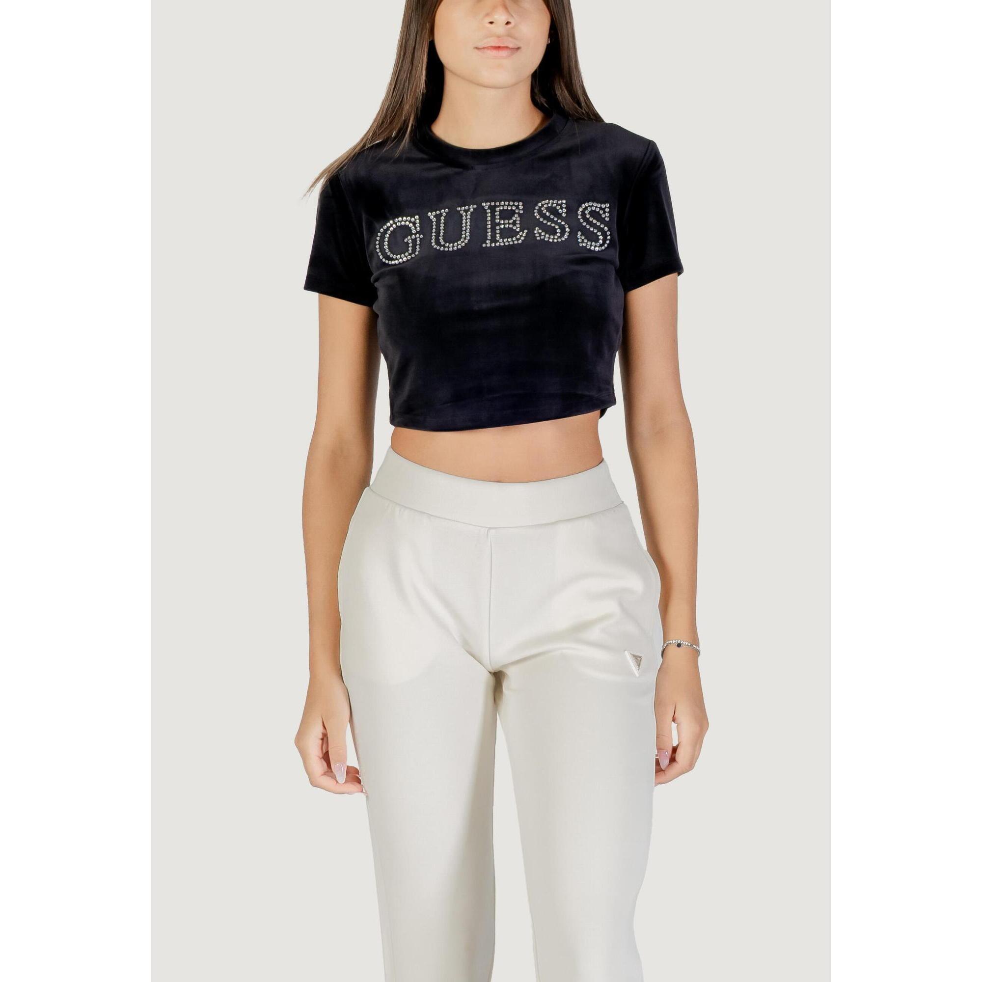 Guess Active - T-shirt Crop Top Couture Crop Tee Femme Noir - T-shirt Crop Top - Noir - Decathlon