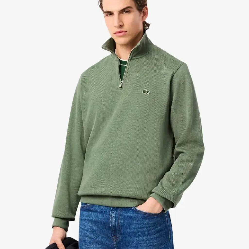 Zip-Up High Neck Interlock Sweatshirt Thyme