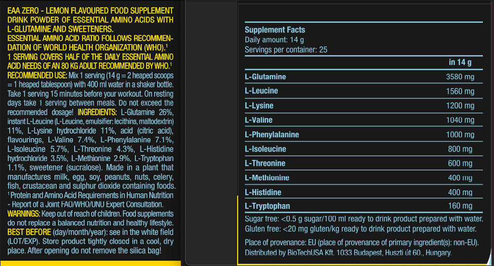 Acides aminés essentiels - EAA Zero - Citron 350g 3/6