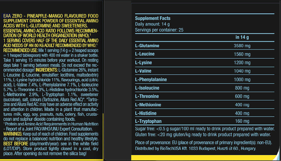 BioTechUSA EAA Zero 350 gr - Aminoácidos Esenciales 3/6