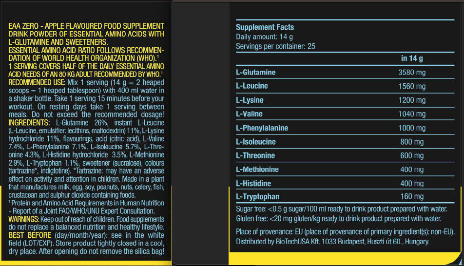 EAA Zero - 330g Biotech USA Appel 3/6