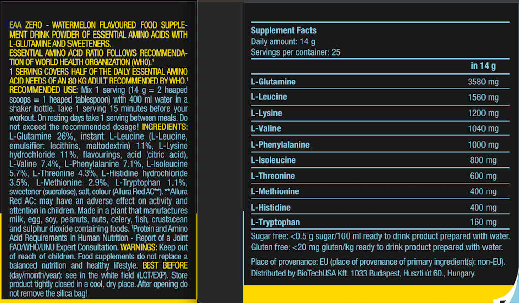 Acides aminés essentiels - EAA Zero - Pastèque 350g 3/6