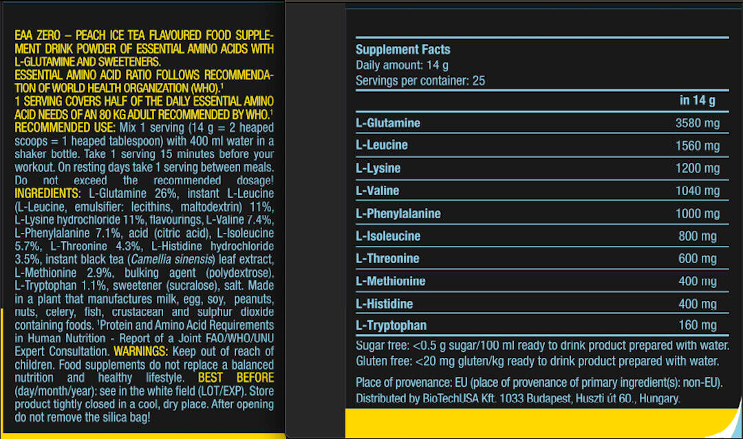 BioTechUSA EAA Zero 350 gr - Aminoácidos Esenciales 3/6