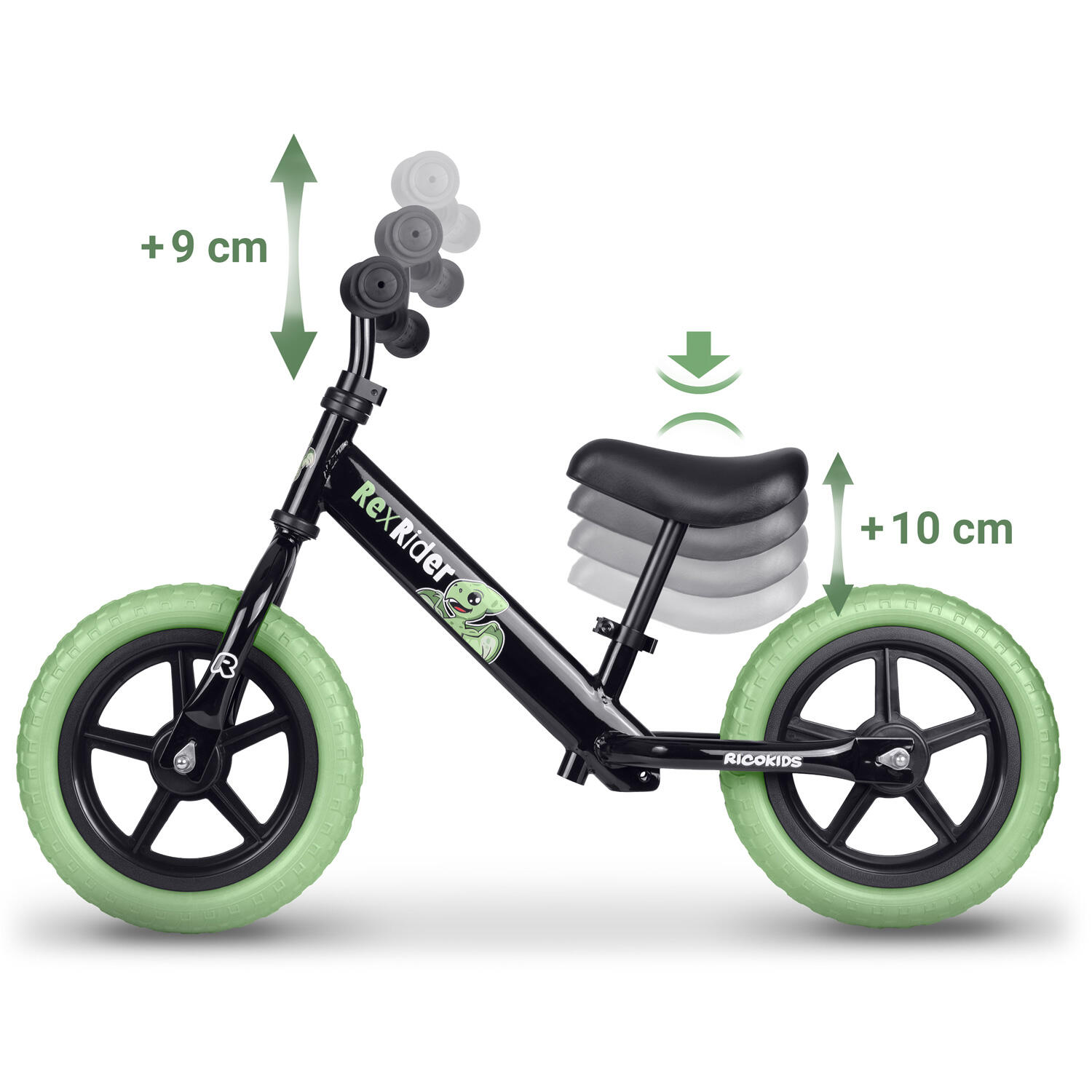 RICOKIDS Laufrad Lauflernrad Fahrrad Kinderrad höhenverstellbar EVA 12 Zoll 5/7