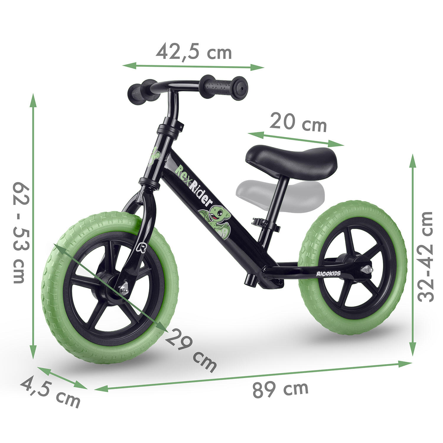 RICOKIDS Laufrad Lauflernrad Fahrrad Kinderrad höhenverstellbar EVA 12 Zoll 6/7