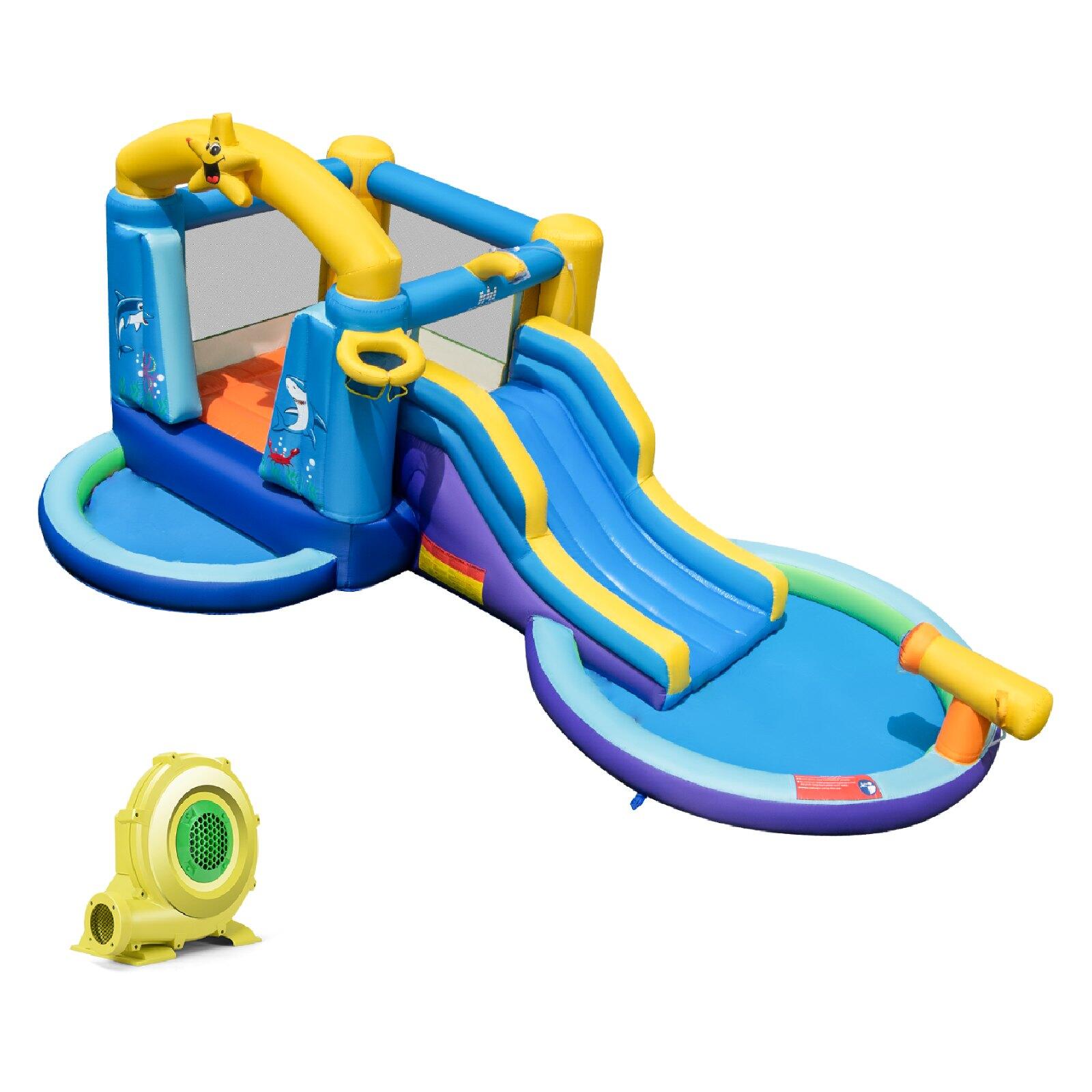Inflatable Jumping Castle Wet Dry Water Slide w/680W Blower 490x290x220