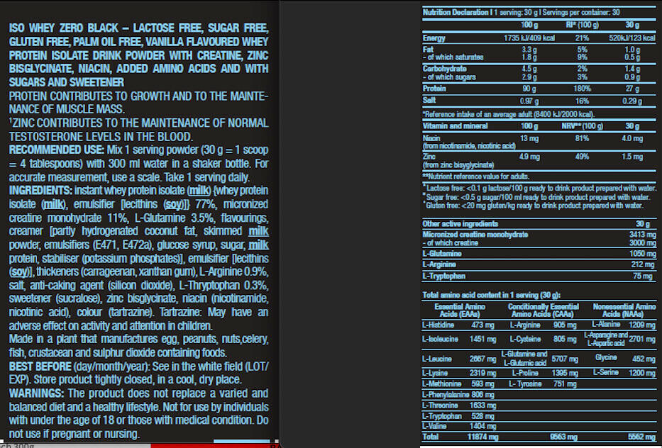Isolato di siero di latte - Iso Whey Zero Black - Vaniglia 3/4