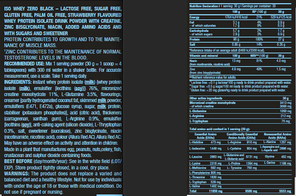 Isolato di siero di latte - Iso Whey Zero Black - Fragola 3/4