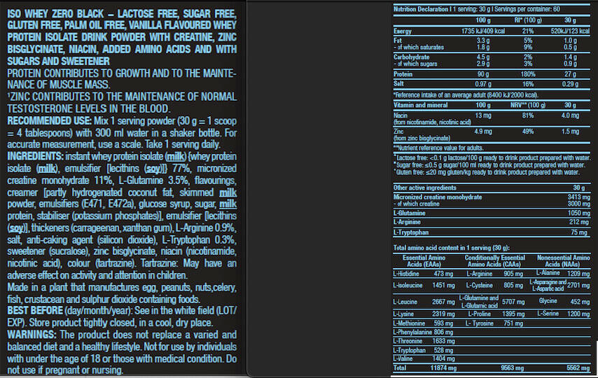 Iso Whey Zero Black - 1816g Vanille Biotech USA 3/5