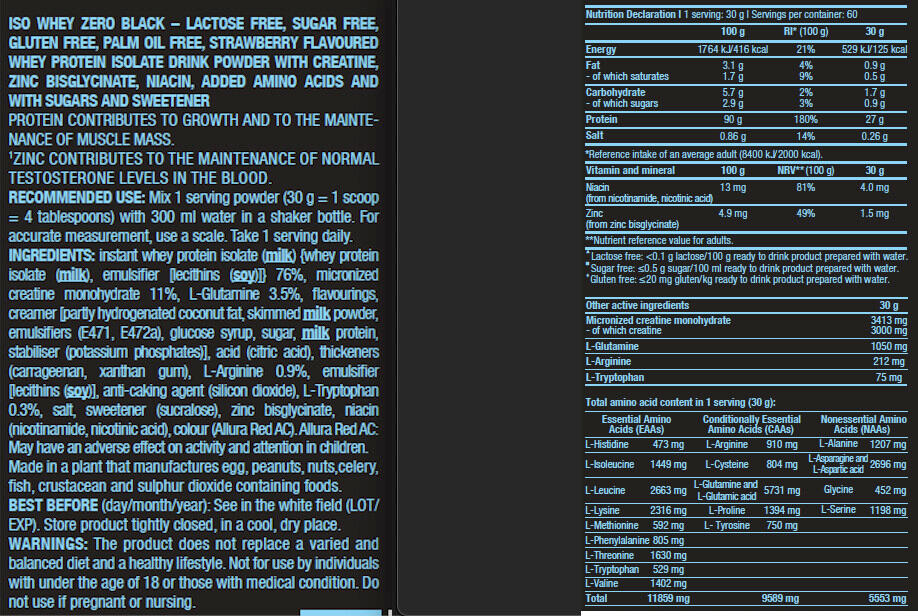 Iso Whey Zero Black - 1816 g Aardbei Biotech USA 3/5