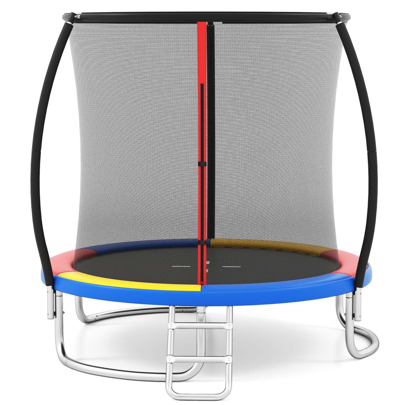 8FT Outdoor Round Trampoline w/Ladder  Steel Frame 244x244x240