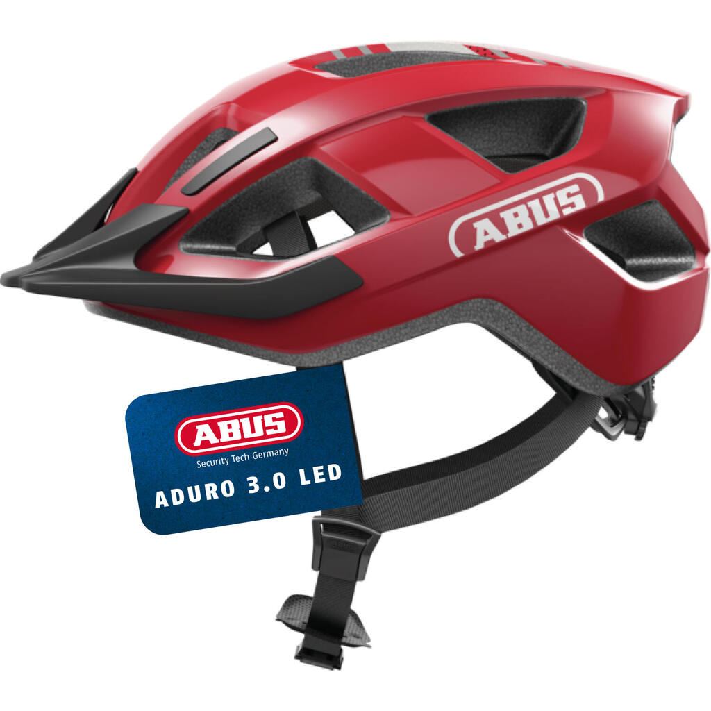 Abus Aduro 3.0 LED Bicycle Helmet in Blaze Red M 52-58cm