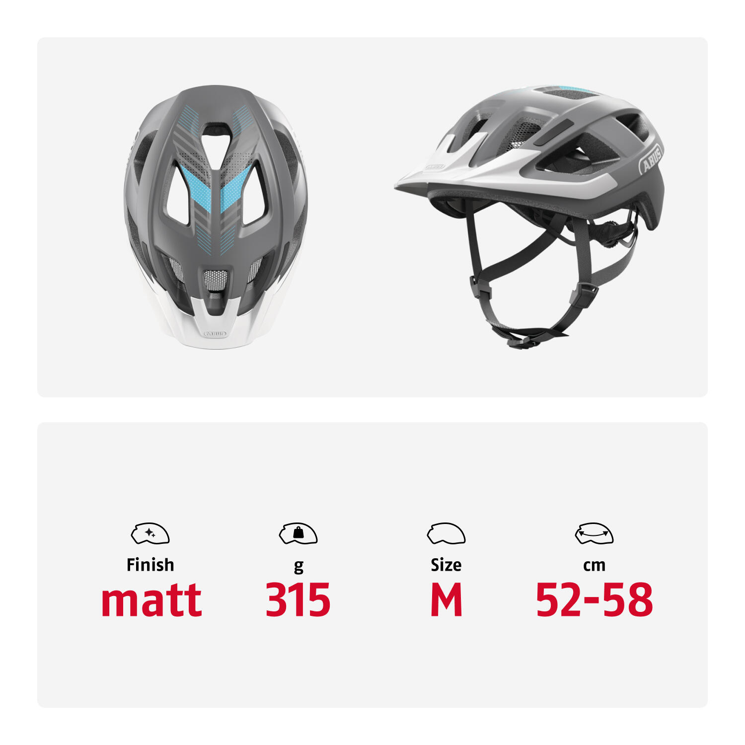 Casco ABUS Aduro 3.0 LED en gris, talla M 52-58 cm 5/7