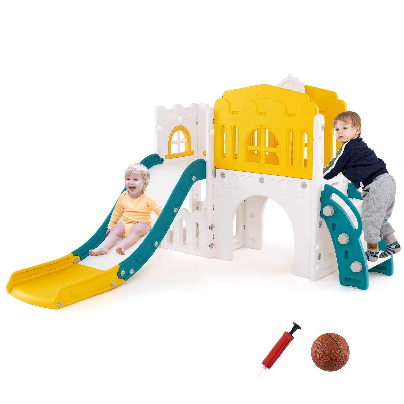9 in 1 Slide Set Slide & Climber Playset w/Basketball Hoop 176x138x102