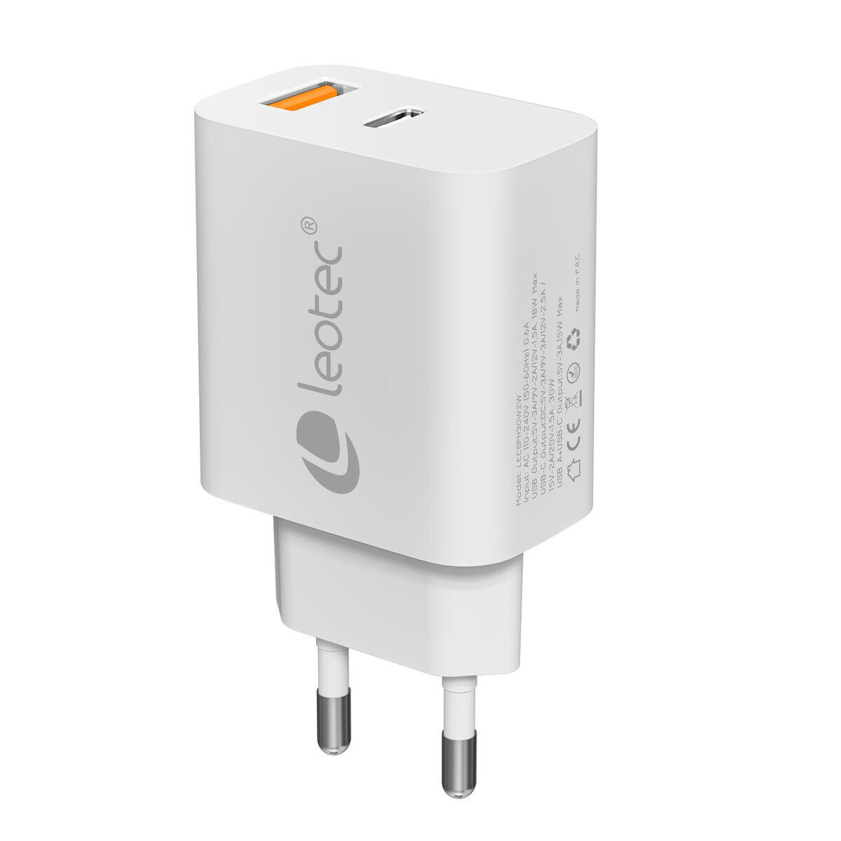 Chargeur mural LEOTEC LECSPH30W2W Blanc 3/4