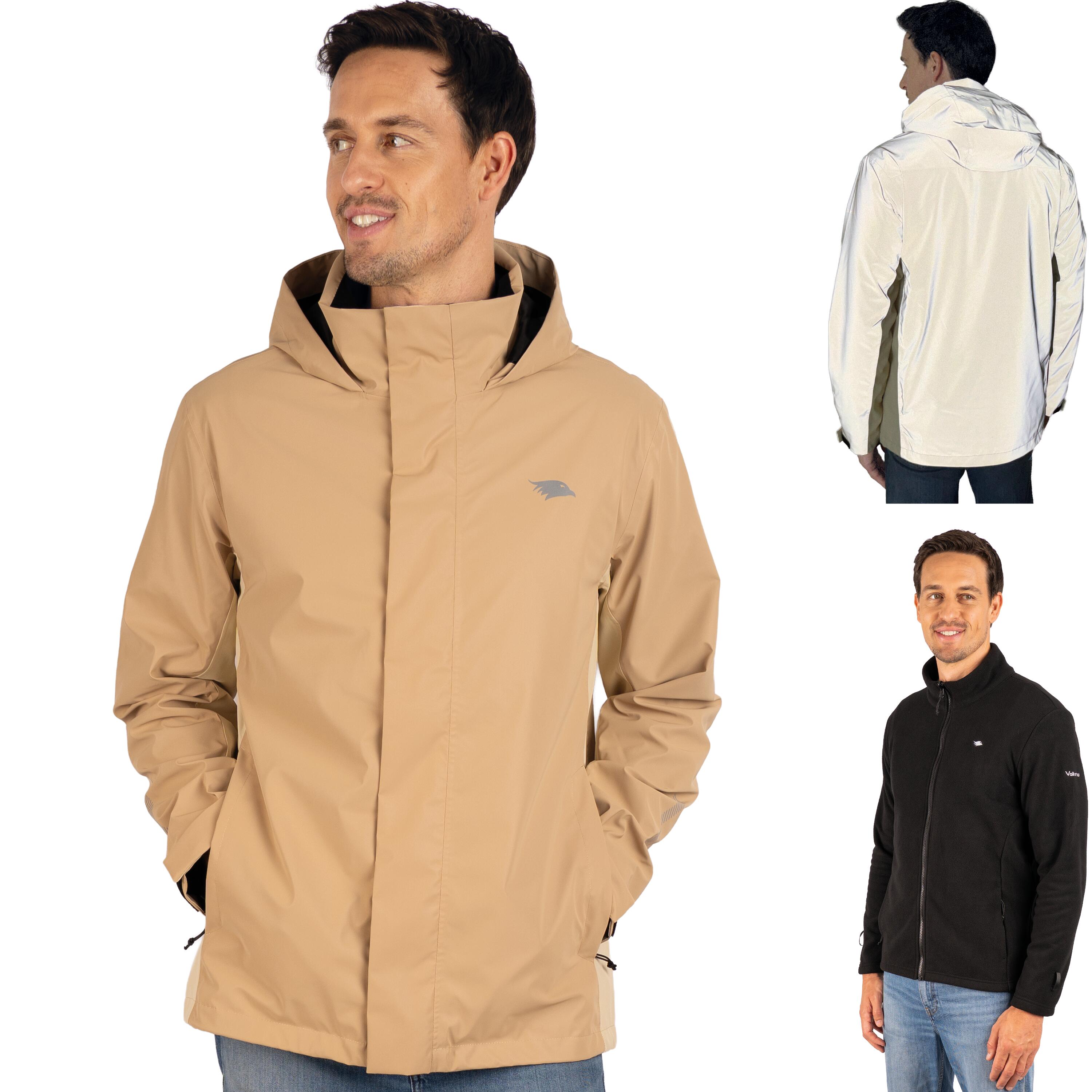 Valkental - Veste 3-en-1 Homme Imperméable Et Réfléchissante Avec Polaire Amovible - Veste 3 En 1 - Beige - Decathlon