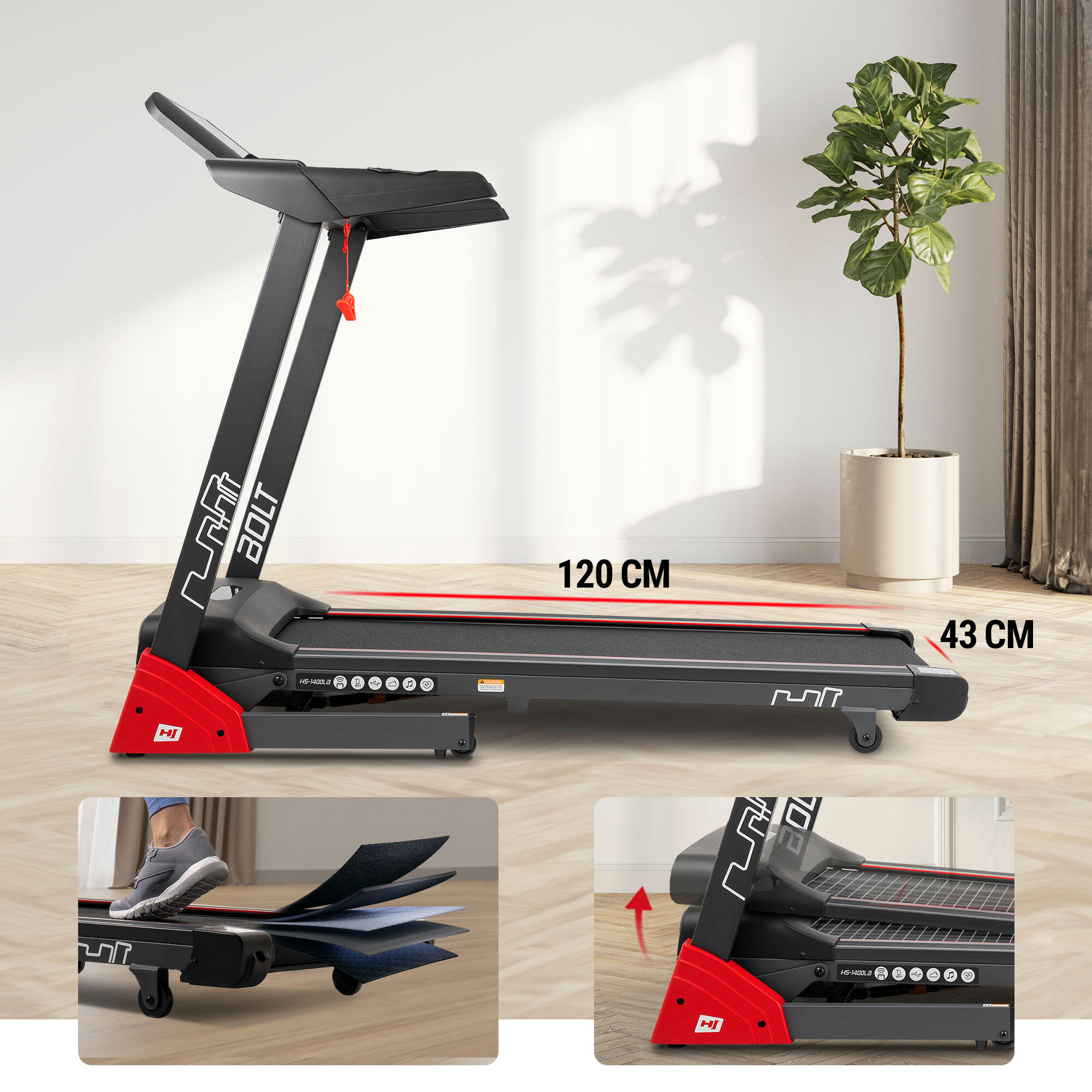 Tapis de course pliable 0,8 - 14 km/h HS-1400LB Bolt, connecté Bluetooth et App 3/7